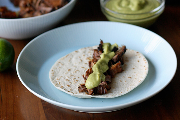 Beef Tacos - Smoky Sweet Beef Tacos with Avocado Tomatillo Sauce