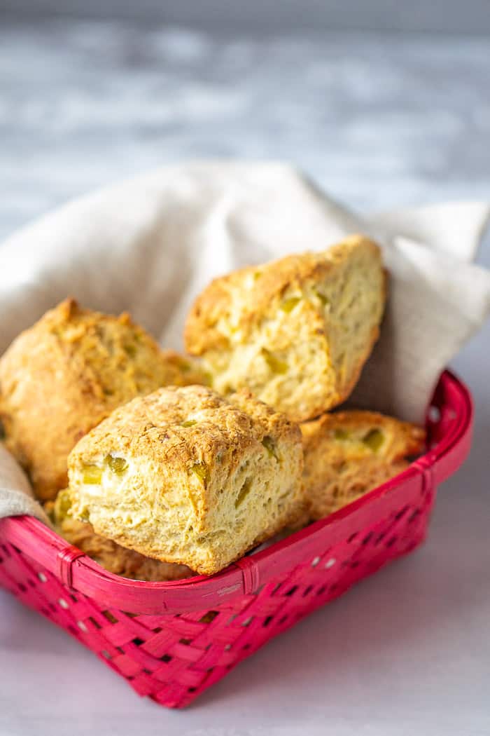 Hatch cheddar biscuits use the popular chile pepper for a wonderful breakfast or dinner biscuit.