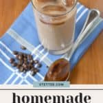 Homemade iced coffee on a napkin.