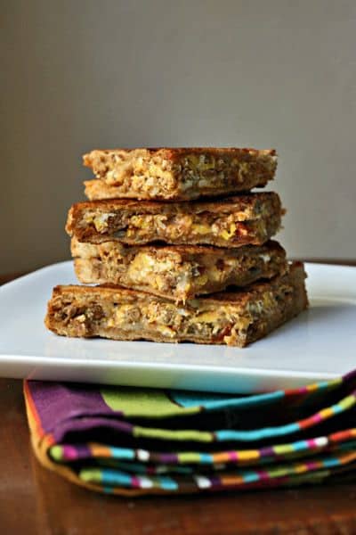 Breakfast Taco - Chorizo, eggs and cheese get sandwiched between slices of hearty multigrain bread to make breakfast taco paninos.