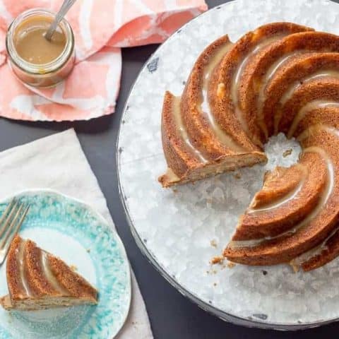 Spiced pear cake can be served plain at breakfast or with salted caramel glaze for dessert.