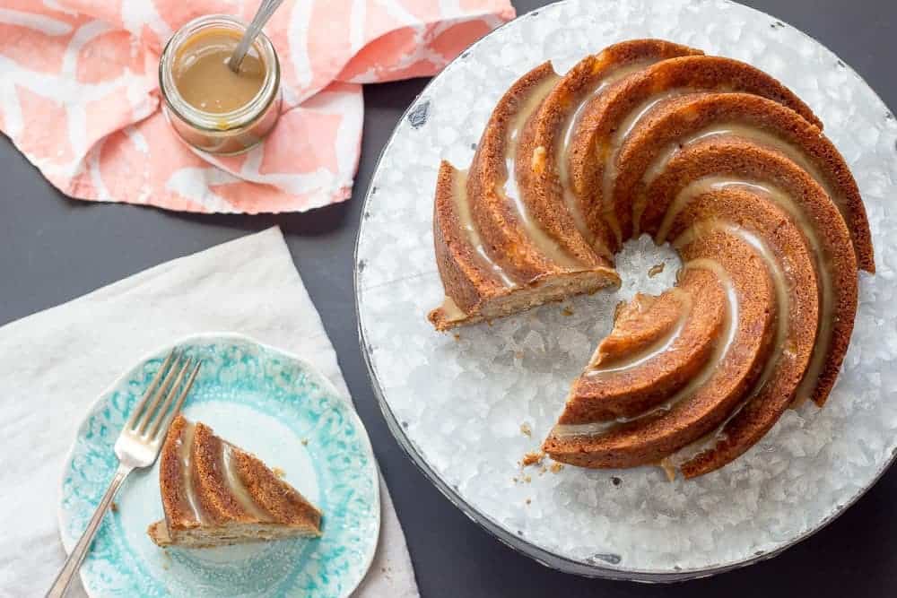 Spiced pear cake can be served plain at breakfast or with salted caramel glaze for dessert.
