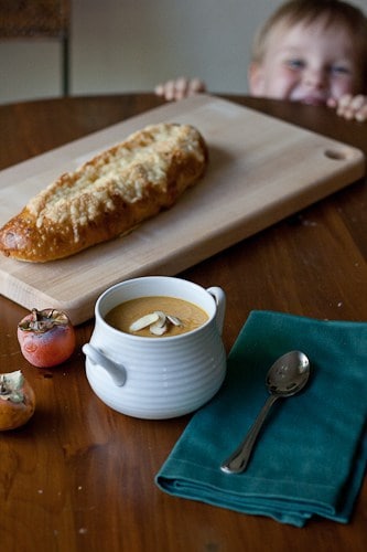 persimmon sweet potato soup - Warm up your nights with this fruity, creamy soup.