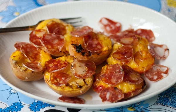 Grilled peaches and salame can go for either a starter or a dessert, depending on which way your taste buds are swinging.