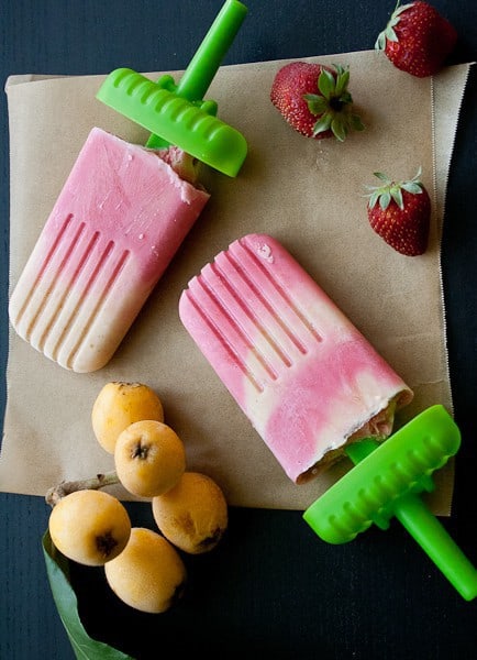 Loquat and Strawberry Yogurt Popsicles - Simple yogurt popsicles using seasonal fruit.
