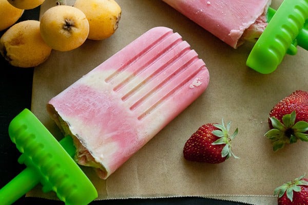Loquat and Strawberry Popsicles