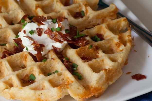 Beer Cheddar Waffles - These waffles don't taste boozy, but you get a nice hit of malt flavor.