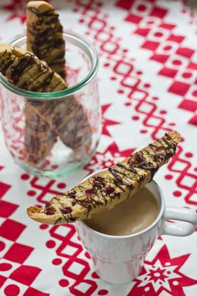 Biscotti dotted with pomegranate arils, perfect for your morning coffee.