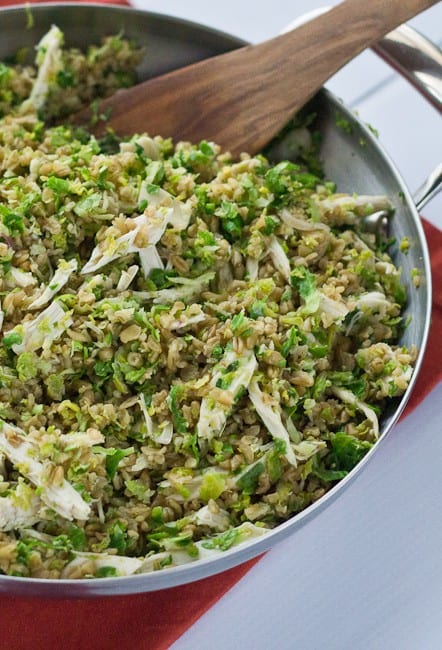 Freekeh with Chicken and Brussels Sprouts - Day two of More Cluck for Your Buck features the hottest ancient grain, freekeh.