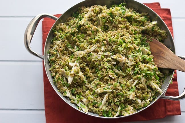 Freekeh with Chicken and Brussels Sprouts cooks up quickly.