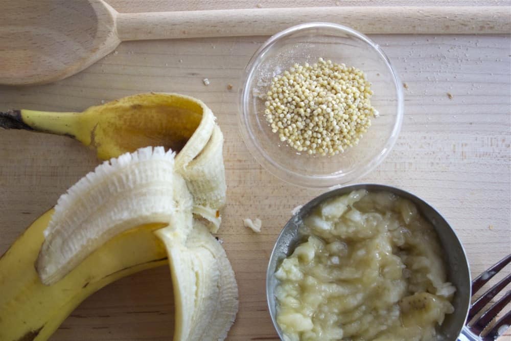 banana, mashed banana, and millet