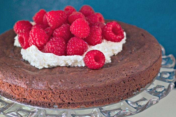 Swedish Chocolate Cake with Raspberries (Kladdkaka)