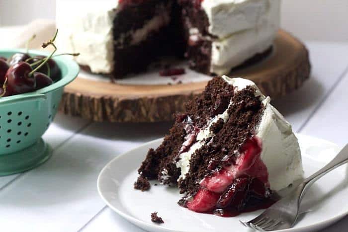 Black Forest Cake with whipped frosting.