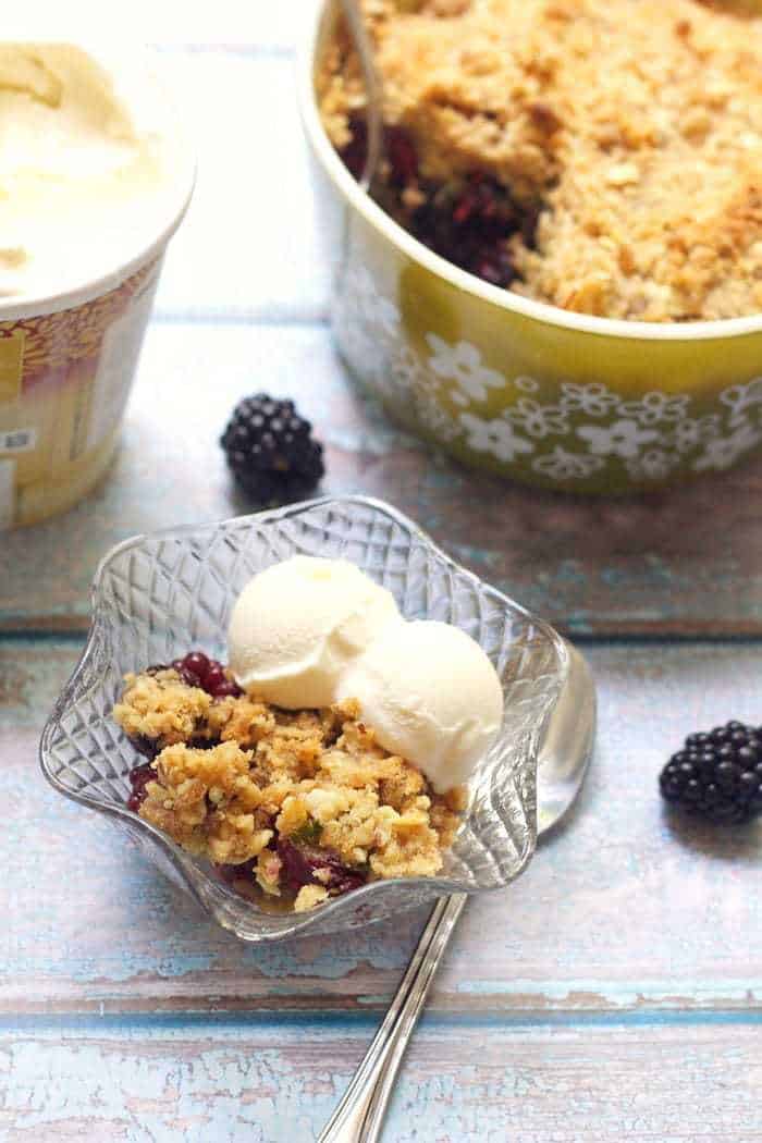 Blackberry Basil Crumble - Basil boosts the flavor of this simple blackberry basil crumble, ideal for summer nights on the patio.
