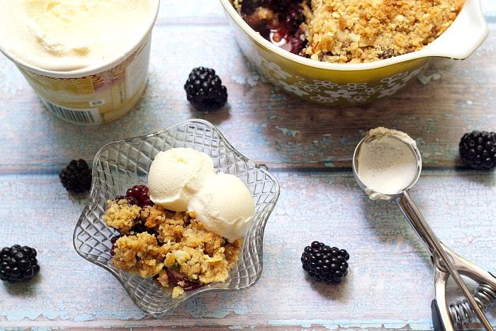 Blackberry Basil Crumble with vanilla ice cream might be the best summer dessert.