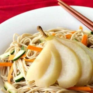 Tea-Poached Pears with Soba Noodles