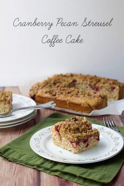 Cranberry Pecan Streusel Coffee Cake is a great way to use leftover cranberry sauce.