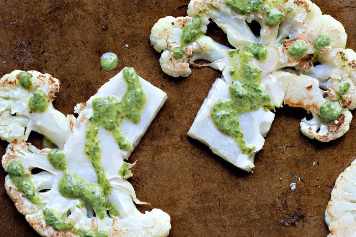 Roasted cauliflower with chimichurri is an unexpected way to serve up the familiar vegetable.