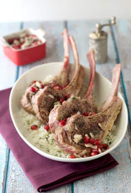 Lamb Chops - Sumac-rubbed lamb chops are topped with pomegranate relish for a dinner worth siting down for.