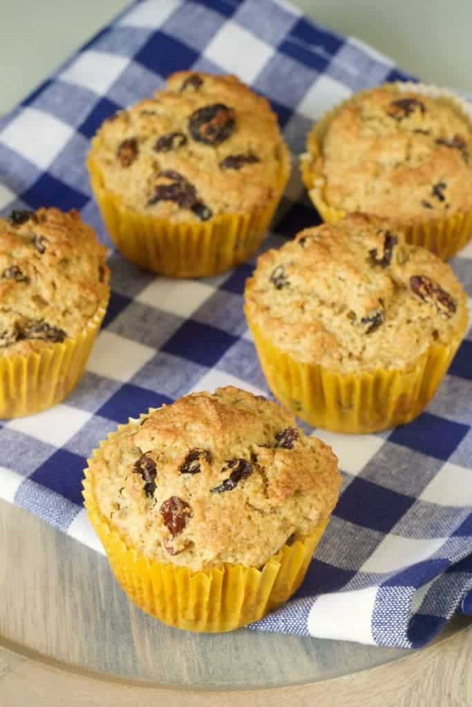 Rum raisin muffins are full of plump raisins with a hit of booze.