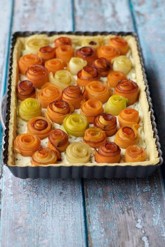 Carrot Rose Tart is a beautiful way to present the familiar vegetable for brunch or dinner.