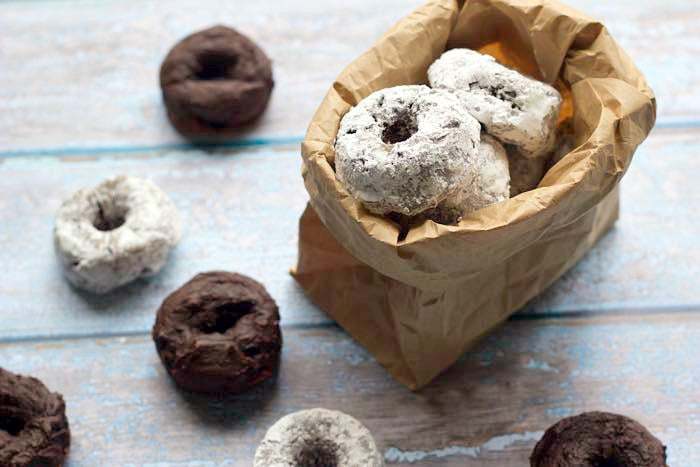 Chocolate avocado mini donuts are full of chocolate and healthy fats.