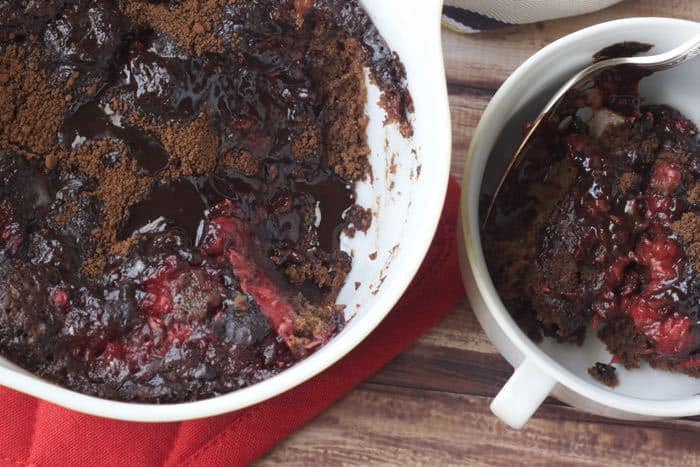 Raspberry Fudge Pudding Cake is an ideal dessert for a cozy Valentine's Day.