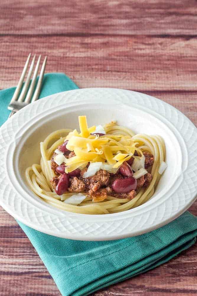 white bowl of cincinnati chili