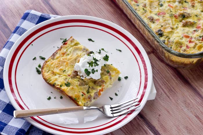 Breakfast Casserole - Tortilla breakfast casserole is an ideal dish for the weekend or keeping breakfast on hand all week.