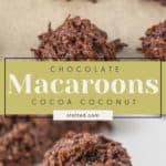 Chocolate macaroons with cocoa and coconut on a plate.