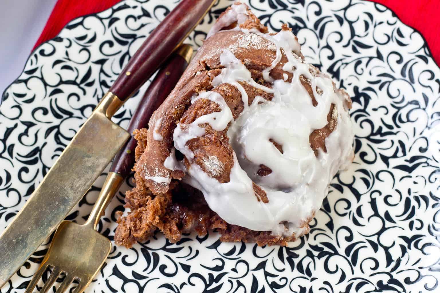 Chocolate cinnamon roll close up