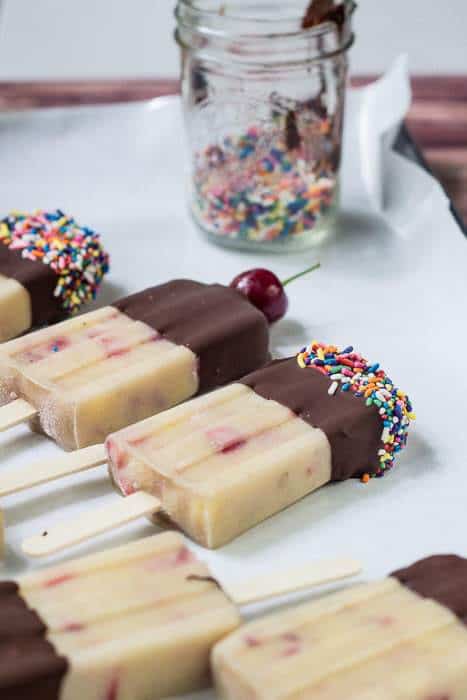 Vegan Banana Split Popsicles are made with coconut milk for creamy treat without the bowl!