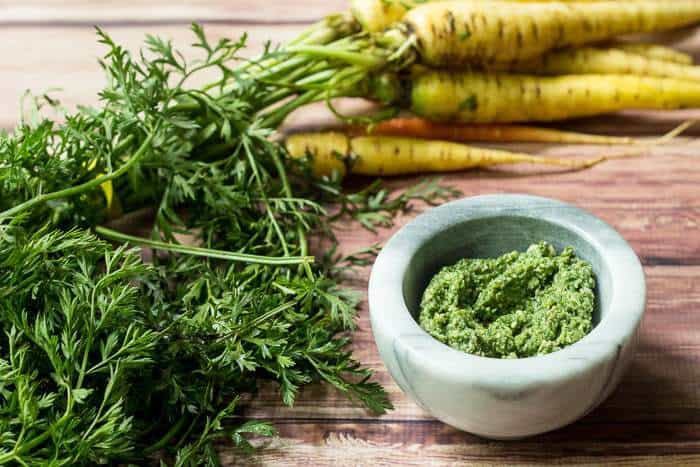 Carrot Top Pesto is a zesty way to use the leafy fronds of your favorite orange vegetable.