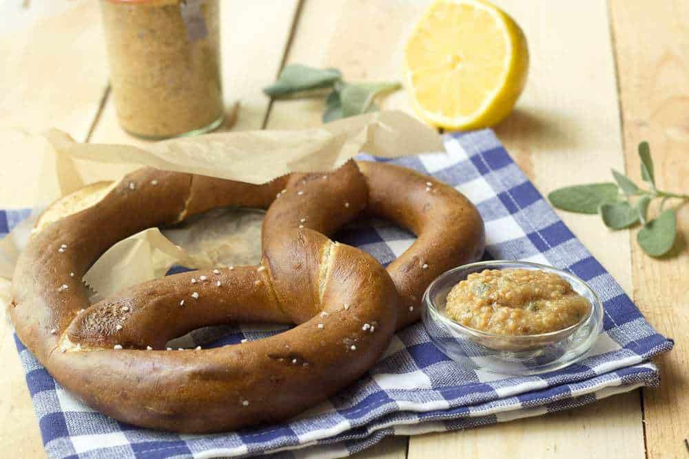 Lemon Sage Mustard is great with soft pretzels or hot brats.