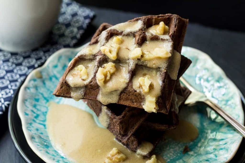 Chocolate Waffles with Whiskey Butter Sauce - You can't lose with these chocolate waffles.