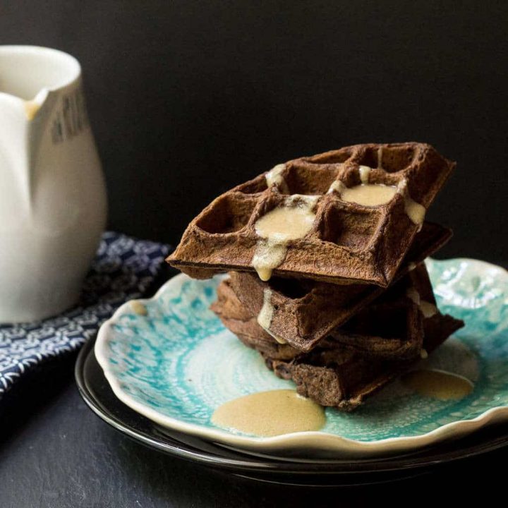 Chocolate Waffles with Whiskey Butter Sauce