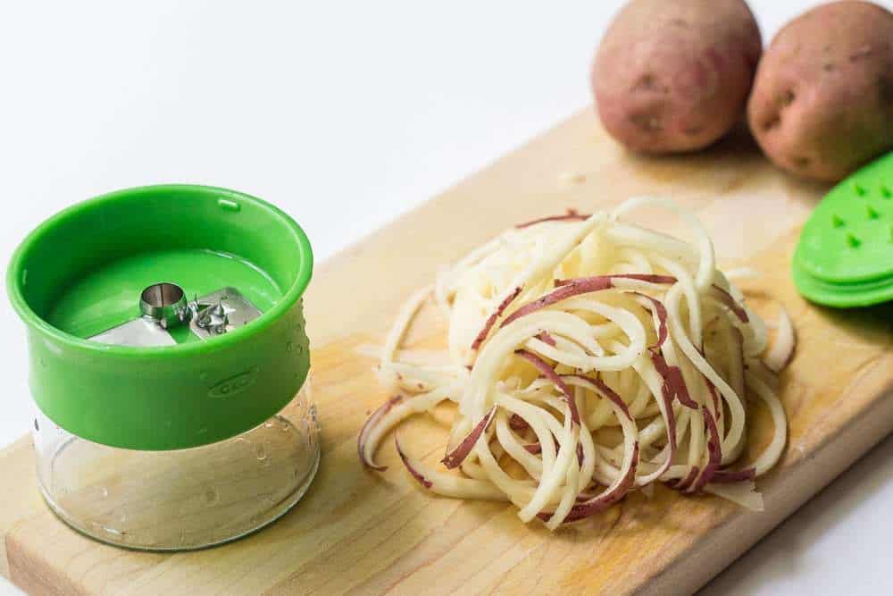 Spicy spiralized potatoes - OXO Hand-Held Spiralizer