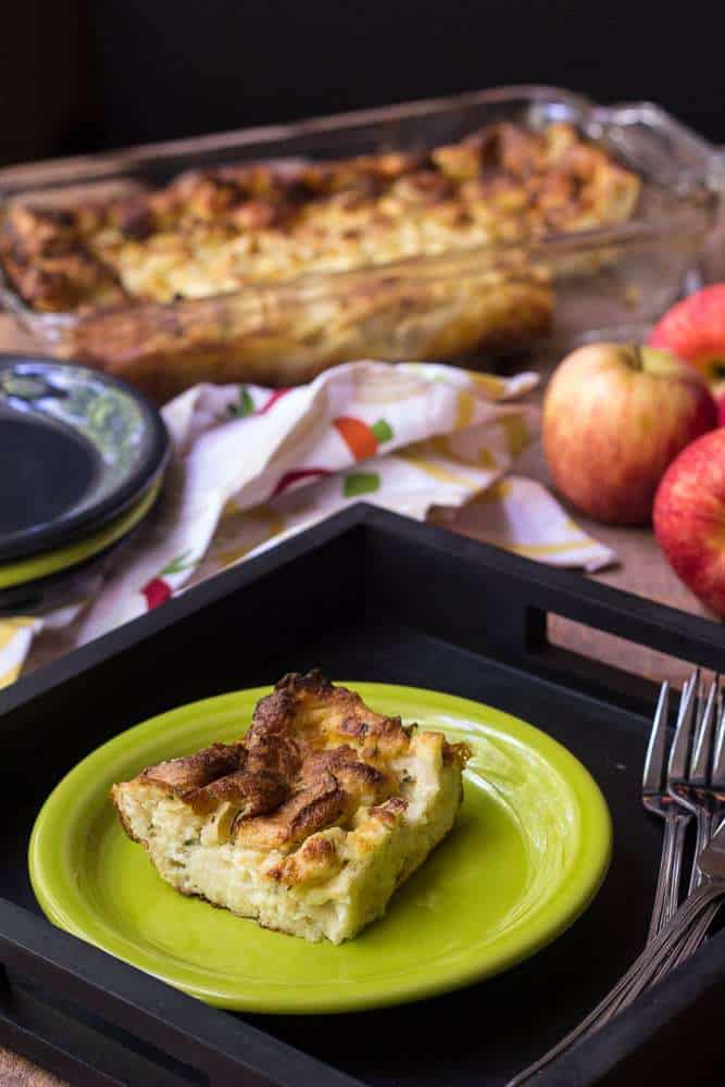 Apple cheddar bread pudding is a great dish for brunch or entertaining.