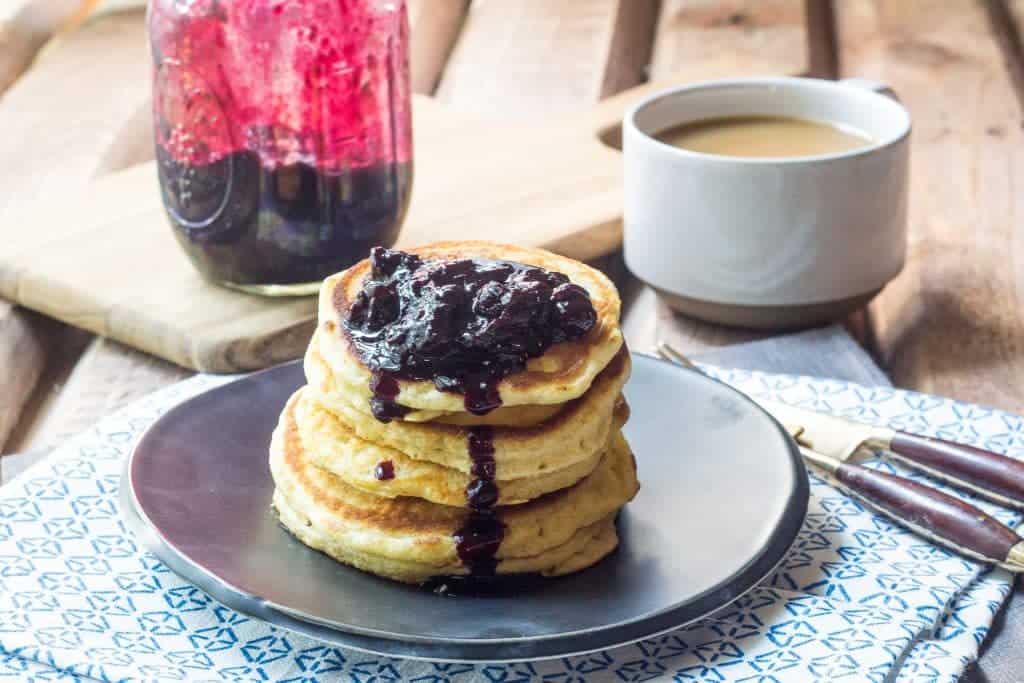 Hoe Cakes with Blueberry Jalapeno Sauce - Southern-style hoe cakes with blueberry jalapeño sauce give your breakfast a little oomph! Hoe Cakes with Blueberry Jalapeno Sauce - Southern-style hoe cakes with blueberry jalapeño sauce give your breakfast a little oomph!