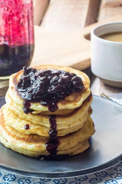 Hoe Cakes with Blueberry Jalapeno Sauce