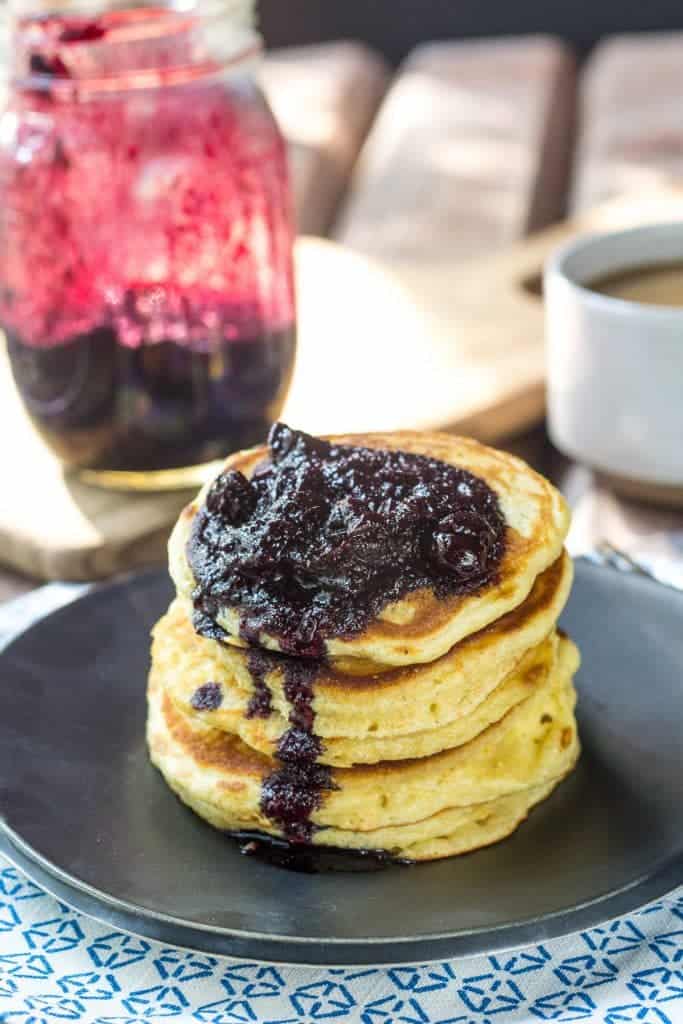 Hoe Cakes with blueberry jalapeño sauce add spicy zing to your breakfast table.