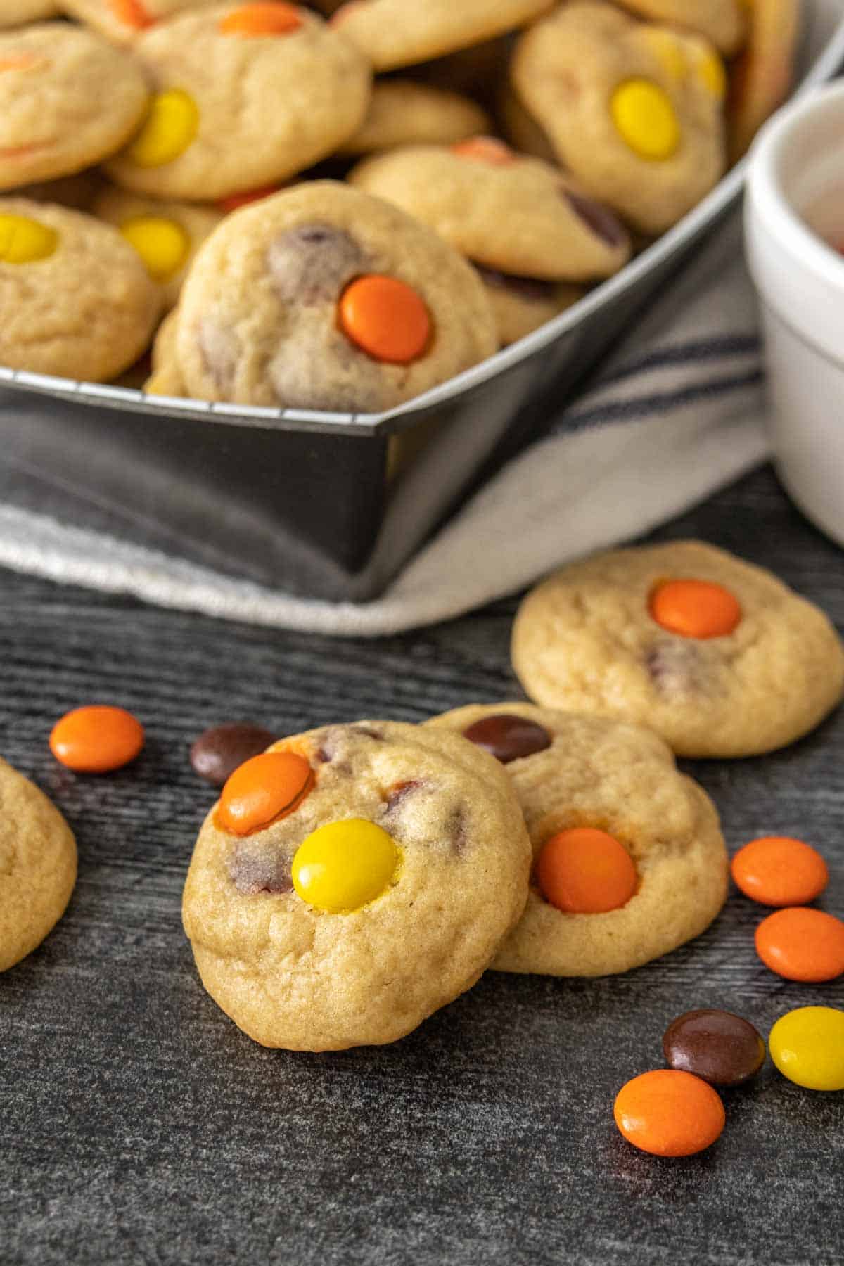 A tray of Reese's Pieces cookies.