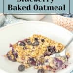 Baked blueberry oatmeal on a plate.