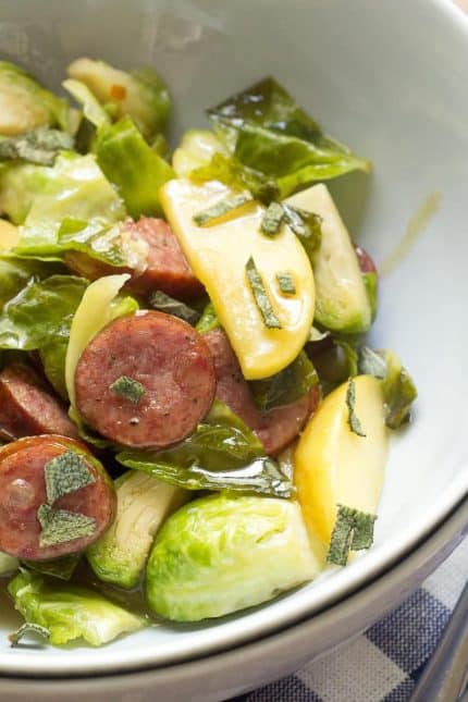 Beer-Glazed Sausage with Brussels Sprouts and Apples