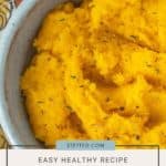 Mashed butternut squash in a bowl - easy healthy recipe.