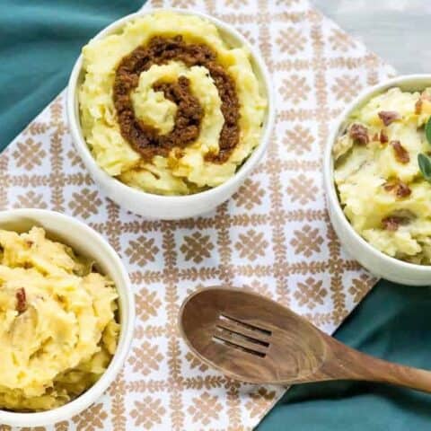 Three-way mashed potatoes mean everyone gets what they like at Thanksgiving. Or, everyone gets to try it all!