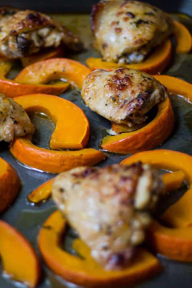 Sheet pan chile-lime chicken is roasted with kuri squash for a simple, flavorful all-in-one dinner.