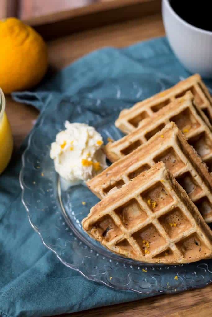 Orange spice waffles are full of warm spices and citrus flavor.