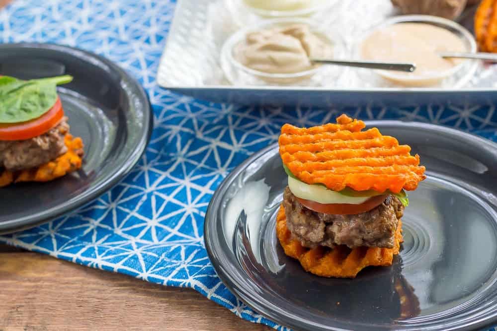 Party sliders with waffle fry buns make mini burgers even more fun. Party sliders with waffle fry buns make mini burgers even more fun.