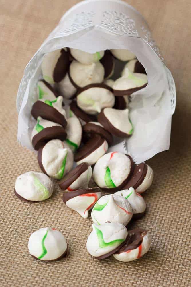 Chocolate-Dipped Peppermint Meringue Cookies